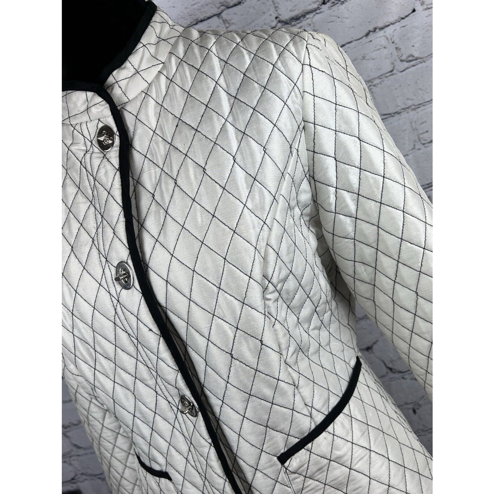 JW Junction West Quilted Jacket Womens Medium White Black Stitching Silk GUC - Picture 4 of 16